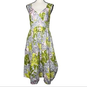 SUNDANCE Floral Princess Neck Spring Pleated  Dress Size 6 Green / Pink